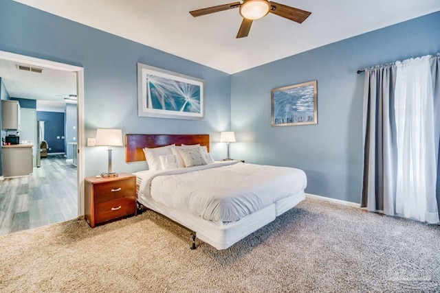 bedroom with carpet floors and ceiling fan