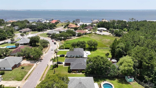 1701 Lighthouse Pointe Dr, Gulf Breeze, FL 32563 - aerial view of property and surrounding area with nearby suburban area, a nearby body of water, and a pool