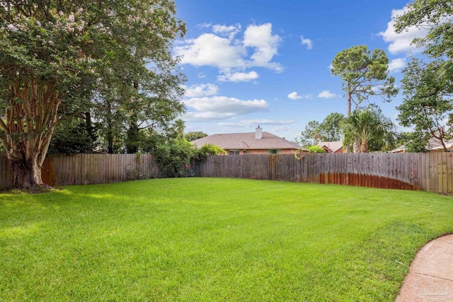 view of yard with a fenced backyard