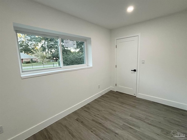 empty room featuring plenty of natural light and dark wood-type flooring