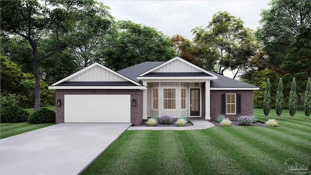 view of front facade featuring a garage and a front lawn