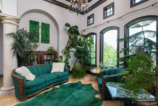 3063 Bay St, Gulf Breeze, FL 32563 - sitting room with a chandelier and a high ceiling