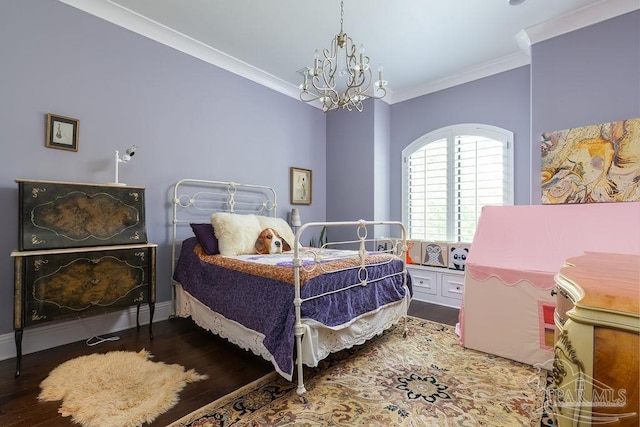 3063 Bay St, Gulf Breeze, FL 32563 - bedroom featuring crown molding, a chandelier, and wood finished floors