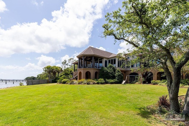 3063 Bay St, Gulf Breeze, FL 32563 - back of property featuring stucco siding, a water view, and stairs