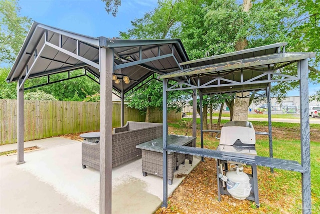 5853 Fairlands Rd, Milton, FL 32583 - view of patio / terrace with fence, a gazebo, and an outdoor hangout area