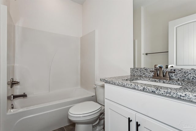 full bathroom with toilet,  shower combination, and vanity