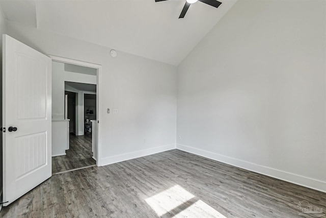 214 Thayer Ave, Pensacola, FL 32507 - spare room featuring baseboards, vaulted ceiling, a ceiling fan, and wood finished floors