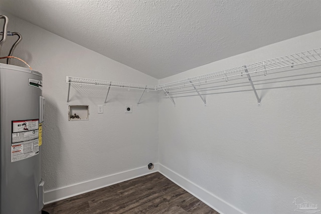 214 Thayer Ave, Pensacola, FL 32507 - clothes washing area with laundry area, dark wood finished floors, electric dryer hookup, water heater, and washer hookup