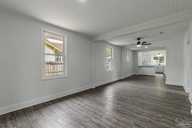 214 Thayer Ave, Pensacola, FL 32507 - unfurnished living room with a ceiling fan, a healthy amount of sunlight, baseboards, and dark wood-style floors