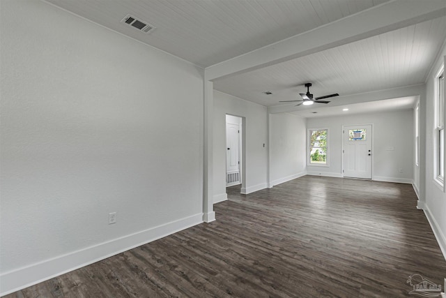 214 Thayer Ave, Pensacola, FL 32507 - interior space featuring dark wood-type flooring, visible vents, baseboards, and a ceiling fan