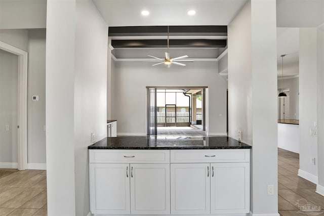 5936 Huntington Creek Blvd, Pensacola, FL 32526 - bar area featuring ceiling fan, beam ceiling, light tile patterned flooring, and recessed lighting