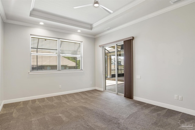 5936 Huntington Creek Blvd, Pensacola, FL 32526 - carpeted spare room featuring a raised ceiling, a ceiling fan, recessed lighting, and ornamental molding