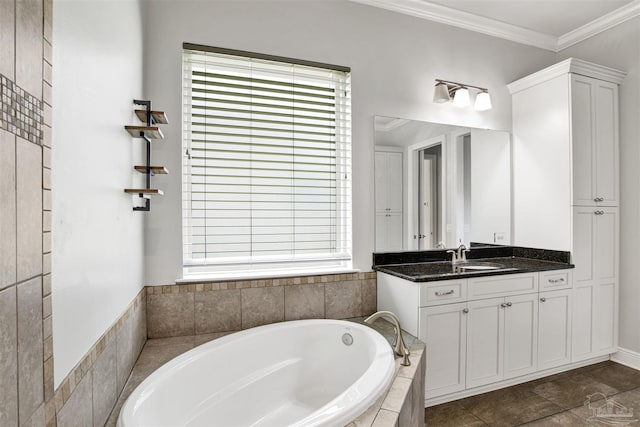5936 Huntington Creek Blvd, Pensacola, FL 32526 - full bath featuring a garden tub, vanity, and ornamental molding