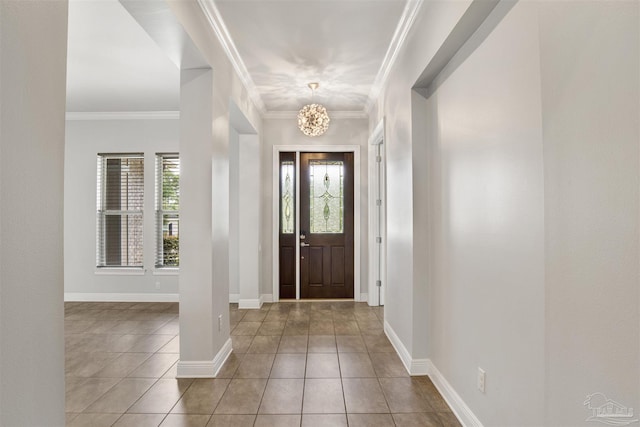 5936 Huntington Creek Blvd, Pensacola, FL 32526 - foyer entrance with plenty of natural light, tile patterned flooring, a chandelier, and ornamental molding