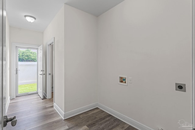 2006 Costa Verde Ct, Navarre, FL 32566 - laundry area with electric dryer hookup, wood finished floors, washer hookup, and baseboards