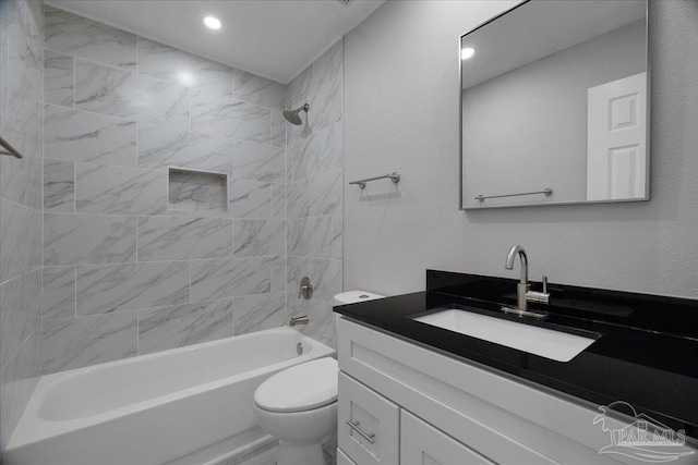601 E Burgess Rd Unit J2, Pensacola, FL 32504 - full bathroom with vanity, toilet, shower / bathtub combination, and recessed lighting