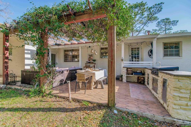 view of patio featuring area for grilling and outdoor dining area