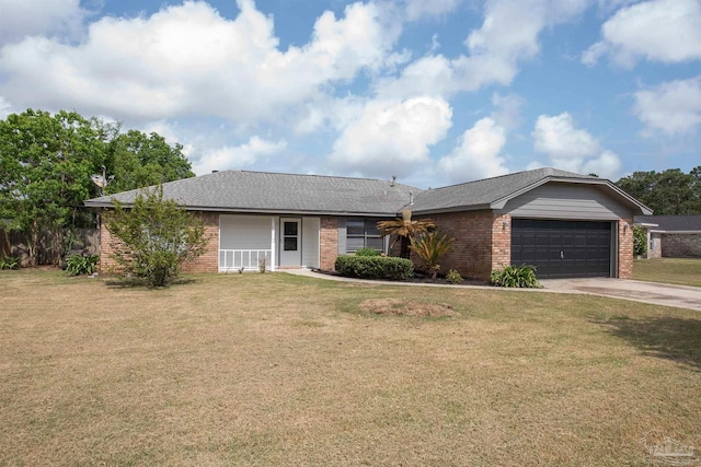 10104 Clearsound Dr, Pensacola, FL 32506 - ranch-style house featuring brick siding, an attached garage, a front lawn, and concrete driveway