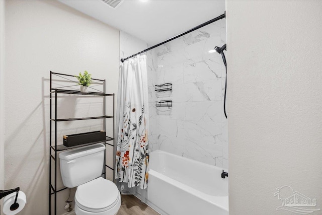 4308 Northpointe Way, Pensacola, FL 32514 - full bath featuring toilet, shower / bath combination with curtain, and wood finished floors