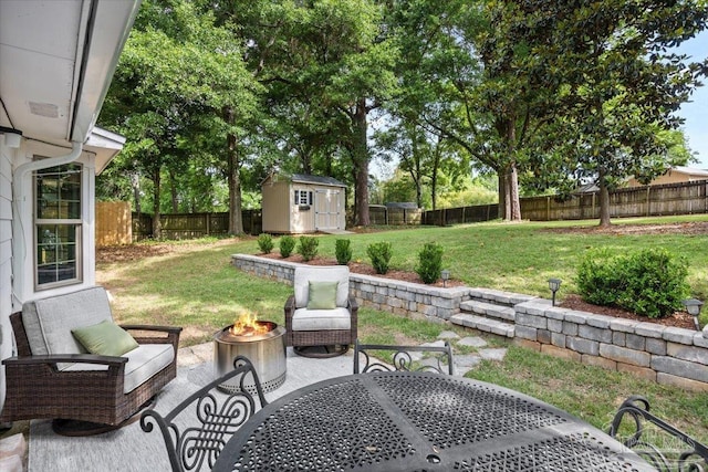 4308 Northpointe Way, Pensacola, FL 32514 - view of patio with an outdoor fire pit, a shed, an outdoor structure, and outdoor dining area