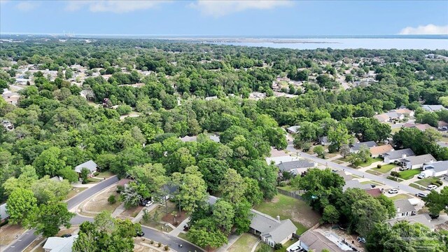 4308 Northpointe Way, Pensacola, FL 32514 - aerial overview of property's location with nearby suburban area, a heavily wooded area, and a large body of water