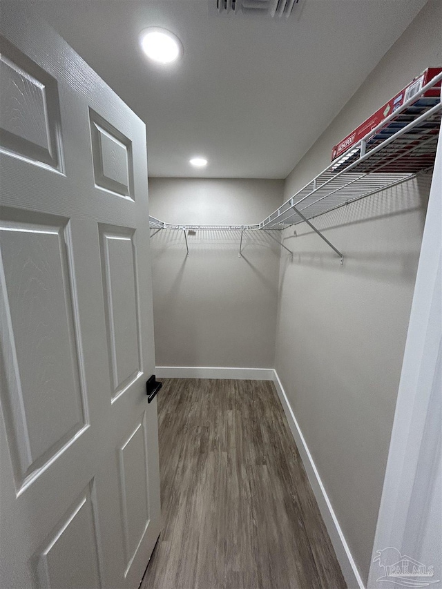 walk in closet featuring wood-type flooring