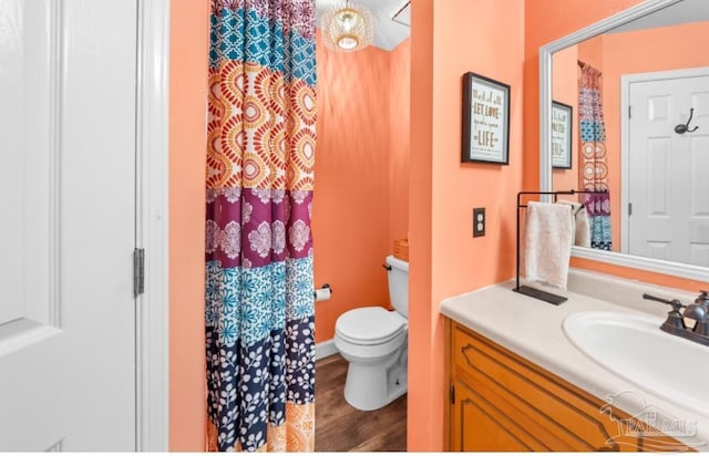 7837 Skyview Blvd, Navarre, FL 32566 - bathroom featuring vanity, wood finished floors, and a shower with shower curtain