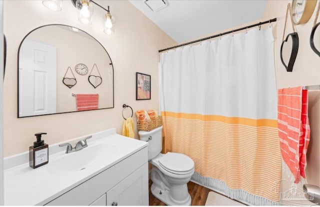 7837 Skyview Blvd, Navarre, FL 32566 - full bathroom with vanity, curtained shower, and wood finished floors