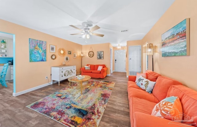 7837 Skyview Blvd, Navarre, FL 32566 - living room featuring ceiling fan and wood finished floors