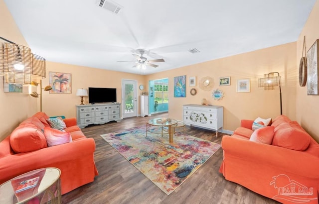 7837 Skyview Blvd, Navarre, FL 32566 - living room featuring ceiling fan and wood finished floors