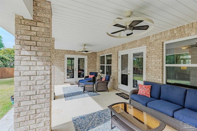 2849 Pga Blvd, Navarre, FL 32566 - view of patio with french doors, an outdoor living space, and ceiling fan