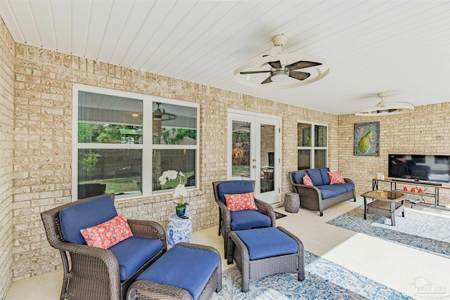 2849 Pga Blvd, Navarre, FL 32566 - view of patio with french doors, ceiling fan, and an outdoor hangout area