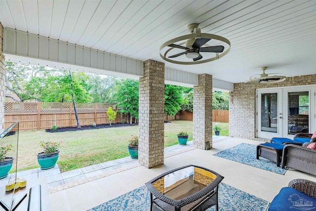 2849 Pga Blvd, Navarre, FL 32566 - view of patio / terrace featuring french doors, a ceiling fan, and an outdoor hangout area