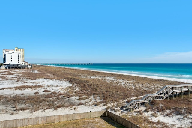 view of water feature featuring a view of the beach