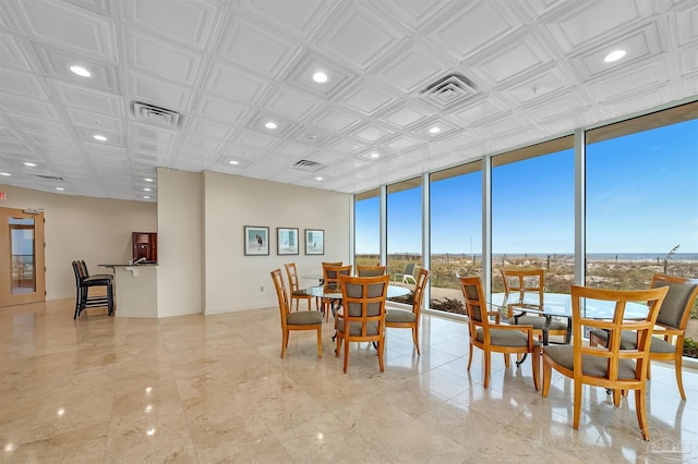 dining area with expansive windows