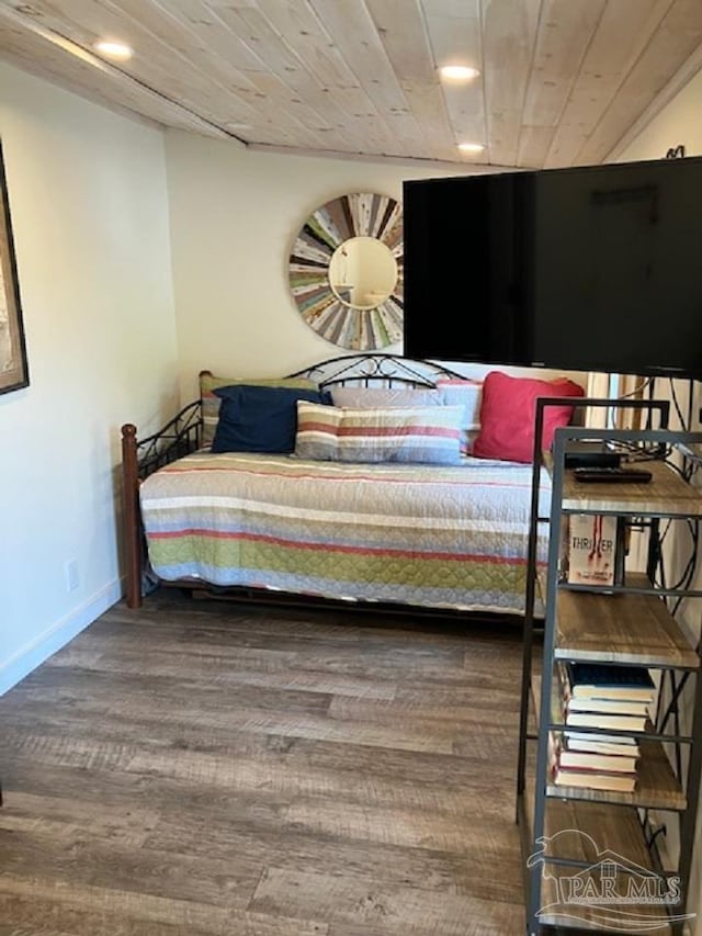 4316 Floridatown Rd, Pace, FL 32571 - bedroom featuring wood finished floors, wooden ceiling, recessed lighting, and baseboards