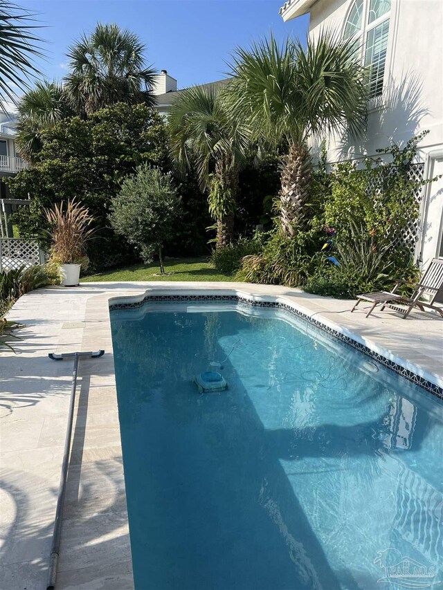 view of swimming pool with a patio area