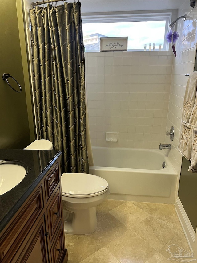 full bathroom featuring vanity, toilet, and shower / bath combo