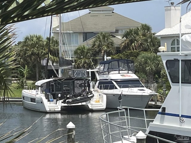 view of dock with a water view