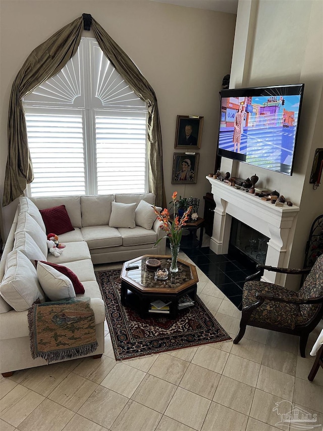 view of tiled living room