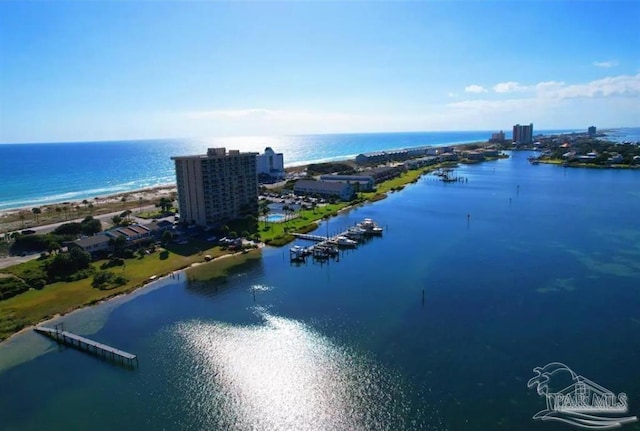 bird's eye view featuring a water view