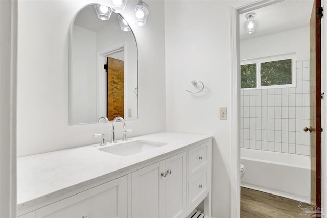 bathroom featuring wood finished floors, vanity, and toilet