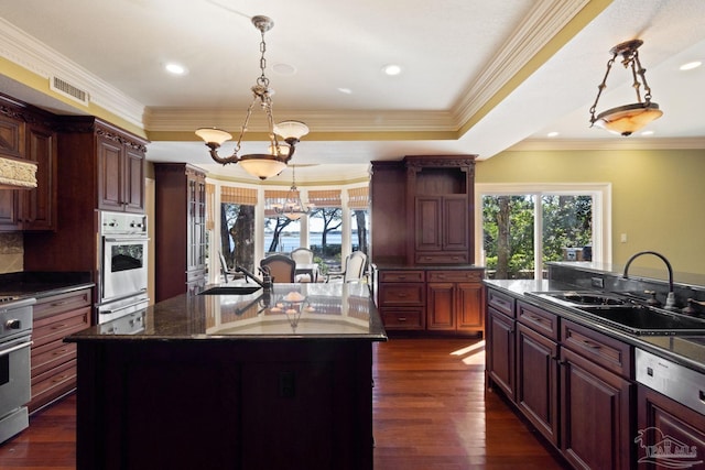 721 W Miracle Strip Pkwy, Mary Esther, FL 32569 - kitchen with visible vents, a healthy amount of sunlight, open shelves, an inviting chandelier, and a sink