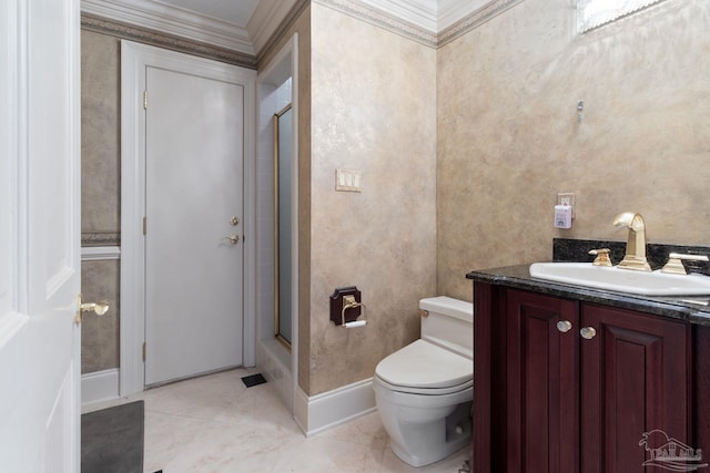 721 W Miracle Strip Pkwy, Mary Esther, FL 32569 - bathroom featuring an enclosed shower, toilet, vanity, and baseboards