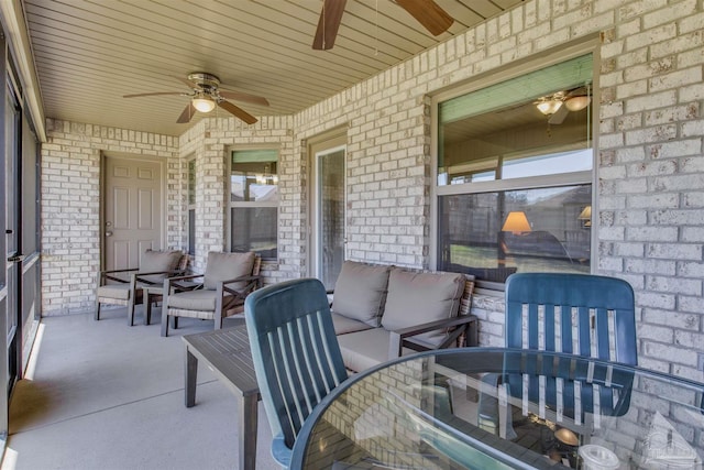 view of patio / terrace with outdoor lounge area and a ceiling fan