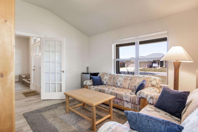 living area with lofted ceiling and wood finished floors