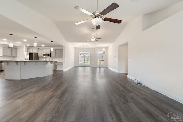 5619 Burr St, Milton, FL 32570 - unfurnished living room with recessed lighting, ceiling fan, dark wood finished floors, and baseboards