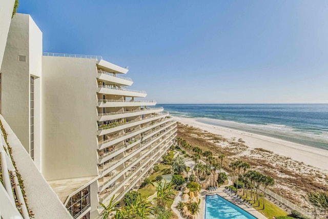 view of water feature with a beach view