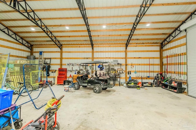 garage with metal wall