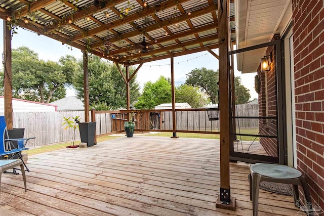 wooden deck featuring a fenced backyard